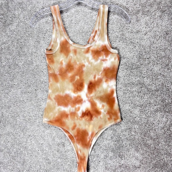 Wild Fable Womens Small Orange Tie Dye Ribbed Henley Bodysuit Sleeveless V-Neck - Picture 4 of 10